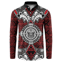 Red Aotearoa Tanilo Motif Button Sweatshirt Vintage Maori New Zealand Tribal Art Pattern