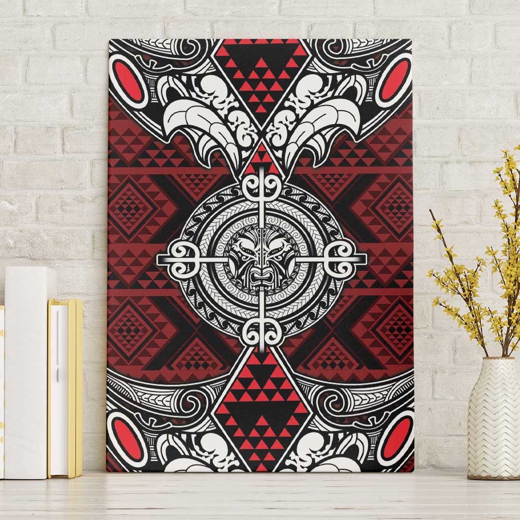 Red Aotearoa Taniko Motif Canvas Wall Art Vintage Maori New Zealand Tribal Art Pattern