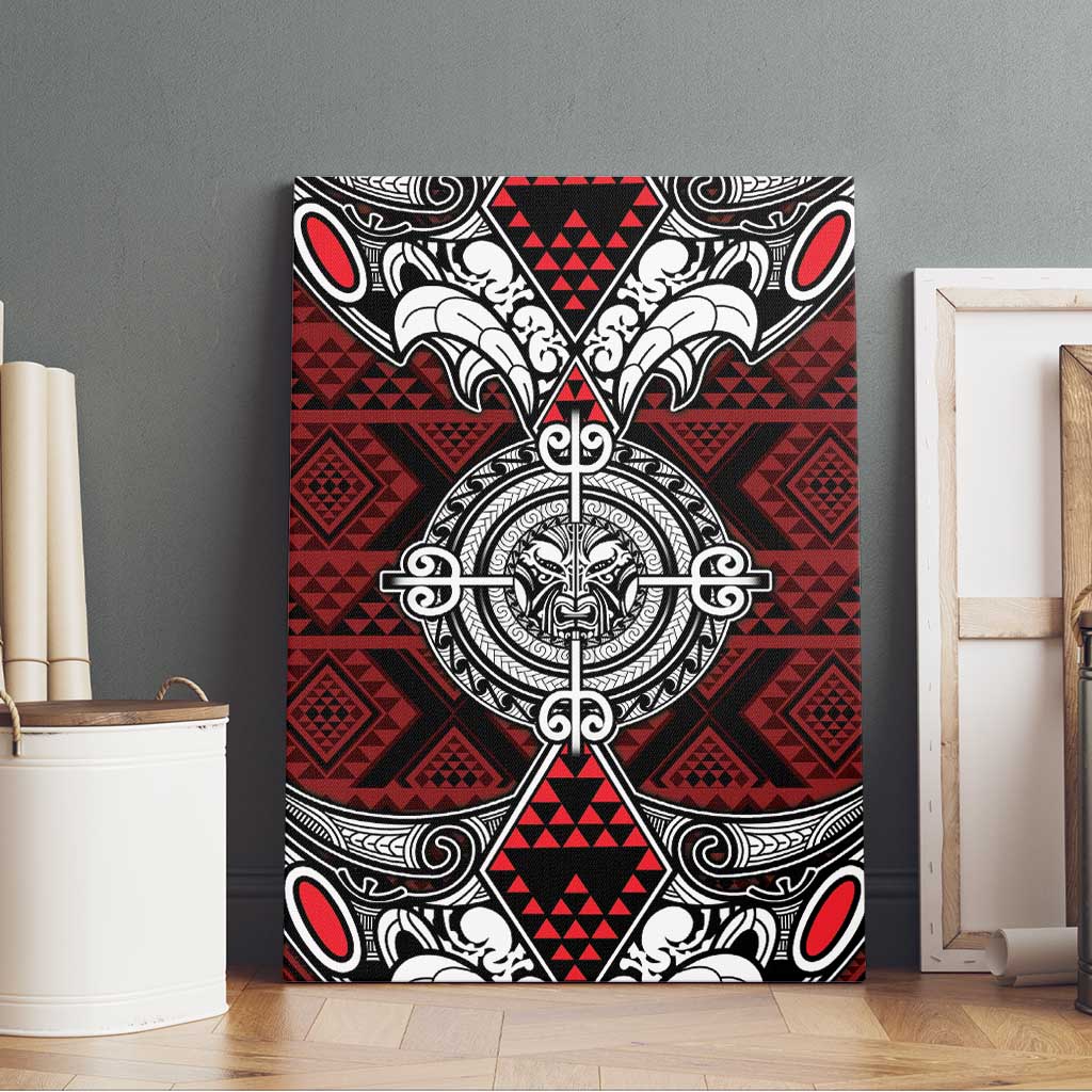 Red Aotearoa Taniko Motif Canvas Wall Art Vintage Maori New Zealand Tribal Art Pattern