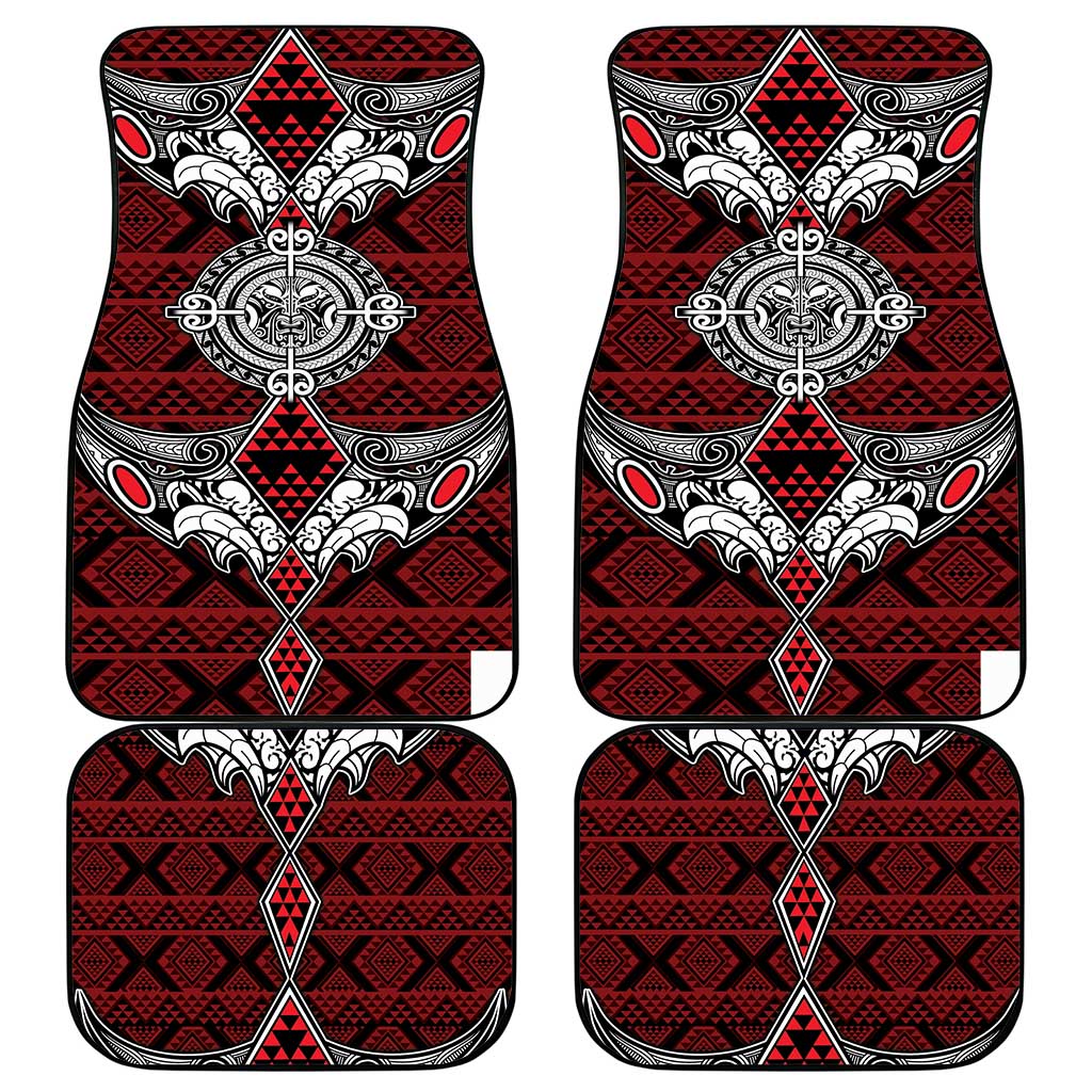 Red Aotearoa Taniko Motif Car Mats Vintage Maori New Zealand Tribal Art Pattern