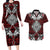 Red Aotearoa Tanilo Motif Couples Matching Long Sleeve Bodycon Dress and Hawaiian Shirt Vintage Maori New Zealand Tribal Art Pattern
