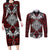 Red Aotearoa Tanilo Motif Couples Matching Long Sleeve Bodycon Dress and Long Sleeve Button Shirt Vintage Maori New Zealand Tribal Art Pattern