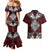 Red Aotearoa Tanilo Motif Couples Matching Mermaid Dress and Hawaiian Shirt Vintage Maori New Zealand Tribal Art Pattern