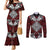 Red Aotearoa Tanilo Motif Couples Matching Mermaid Dress and Long Sleeve Button Shirt Vintage Maori New Zealand Tribal Art Pattern