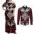 Red Aotearoa Tanilo Motif Couples Matching Off Shoulder Maxi Dress and Long Sleeve Button Shirt Vintage Maori New Zealand Tribal Art Pattern