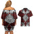 Red Aotearoa Tanilo Motif Couples Matching Off Shoulder Short Dress and Hawaiian Shirt Vintage Maori New Zealand Tribal Art Pattern