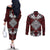 Red Aotearoa Tanilo Motif Couples Matching Off The Shoulder Long Sleeve Dress and Long Sleeve Button Shirt Vintage Maori New Zealand Tribal Art Pattern