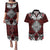 Red Aotearoa Tanilo Motif Couples Matching Puletasi and Hawaiian Shirt Vintage Maori New Zealand Tribal Art Pattern
