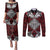 Red Aotearoa Tanilo Motif Couples Matching Puletasi and Long Sleeve Button Shirt Vintage Maori New Zealand Tribal Art Pattern