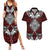 Red Aotearoa Tanilo Motif Couples Matching Summer Maxi Dress and Hawaiian Shirt Vintage Maori New Zealand Tribal Art Pattern
