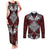 Red Aotearoa Tanilo Motif Couples Matching Tank Maxi Dress and Long Sleeve Button Shirt Vintage Maori New Zealand Tribal Art Pattern