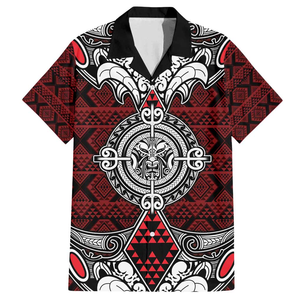 Red Aotearoa Tanilo Motif Family Matching Long Sleeve Bodycon Dress and Hawaiian Shirt Vintage Maori New Zealand Tribal Art Pattern