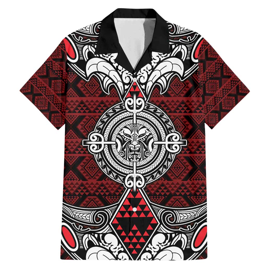 Red Aotearoa Tanilo Motif Family Matching Mermaid Dress and Hawaiian Shirt Vintage Maori New Zealand Tribal Art Pattern