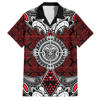 Red Aotearoa Tanilo Motif Family Matching Puletasi and Hawaiian Shirt Vintage Maori New Zealand Tribal Art Pattern