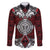 Red Aotearoa Tanilo Motif Family Matching Puletasi and Hawaiian Shirt Vintage Maori New Zealand Tribal Art Pattern