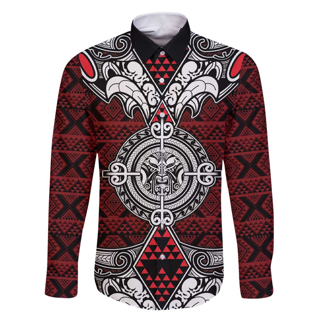 Red Aotearoa Tanilo Motif Family Matching Short Sleeve Bodycon Dress and Hawaiian Shirt Vintage Maori New Zealand Tribal Art Pattern