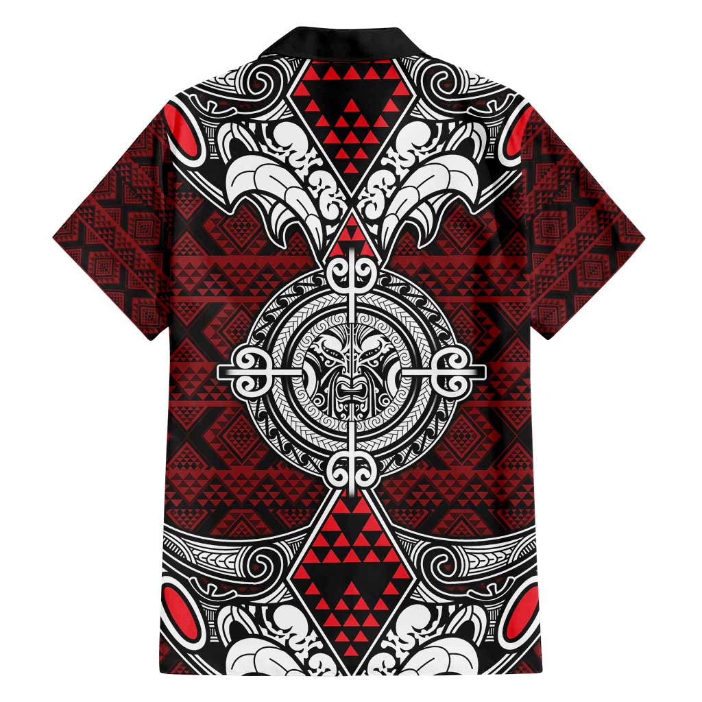 Red Aotearoa Tanilo Motif Family Matching Summer Maxi Dress and Hawaiian Shirt Vintage Maori New Zealand Tribal Art Pattern