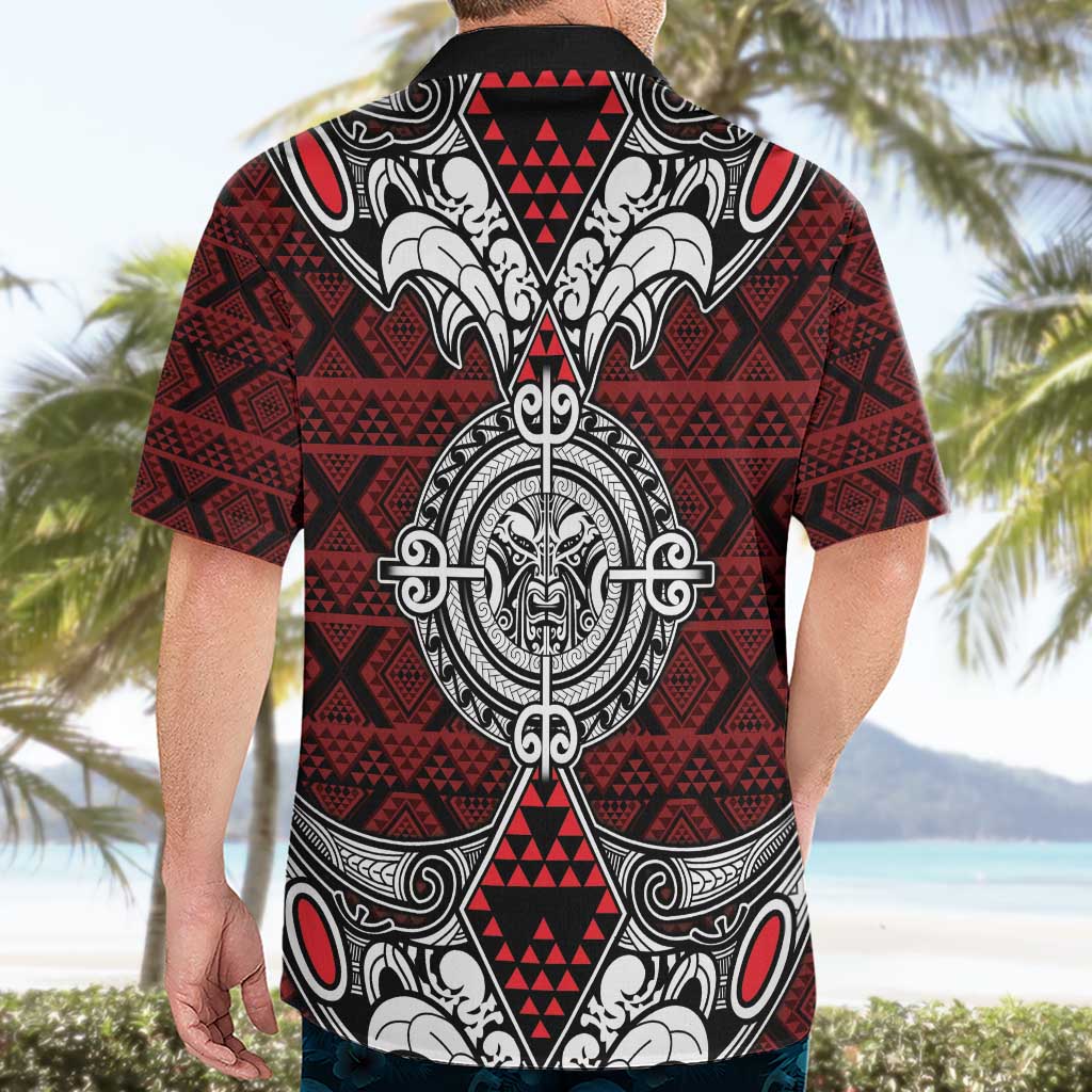 Red Aotearoa Tanilo Motif Hawaiian Shirt Vintage Maori New Zealand Tribal Art Pattern