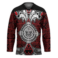 Red Aotearoa Taniko Motif Hockey Jersey Vintage Maori New Zealand Tribal Art Pattern - Polynesian Pride
