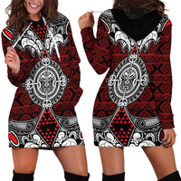 Red Aotearoa Tanilo Motif Hoodie Dress Vintage Maori New Zealand Tribal Art Pattern