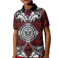 Red Aotearoa Tanilo Motif Kid Polo Shirt Vintage Maori New Zealand Tribal Art Pattern