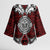 Red Aotearoa Taniko Motif Kimono Sleeve Blouse Vintage Maori New Zealand Tribal Art Pattern - Polynesian Pride