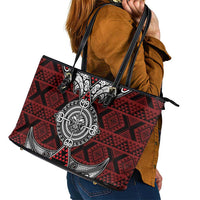 Red Aotearoa Taniko Motif Leather Tote Bag Vintage Maori New Zealand Tribal Art Pattern
