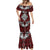 Red Aotearoa Tanilo Motif Mermaid Dress Vintage Maori New Zealand Tribal Art Pattern