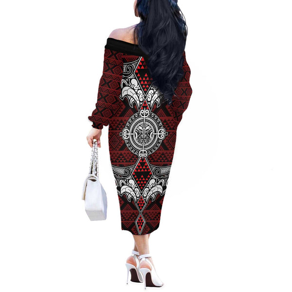 Aotearoa Fern Off Shoulder Long Dress New Zealand Hei Tiki Purple Style main image 0