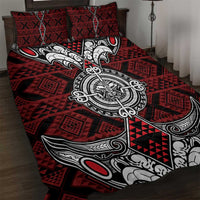 Red Aotearoa Taniko Motif Quilt Bed Set Vintage Maori New Zealand Tribal Art Pattern