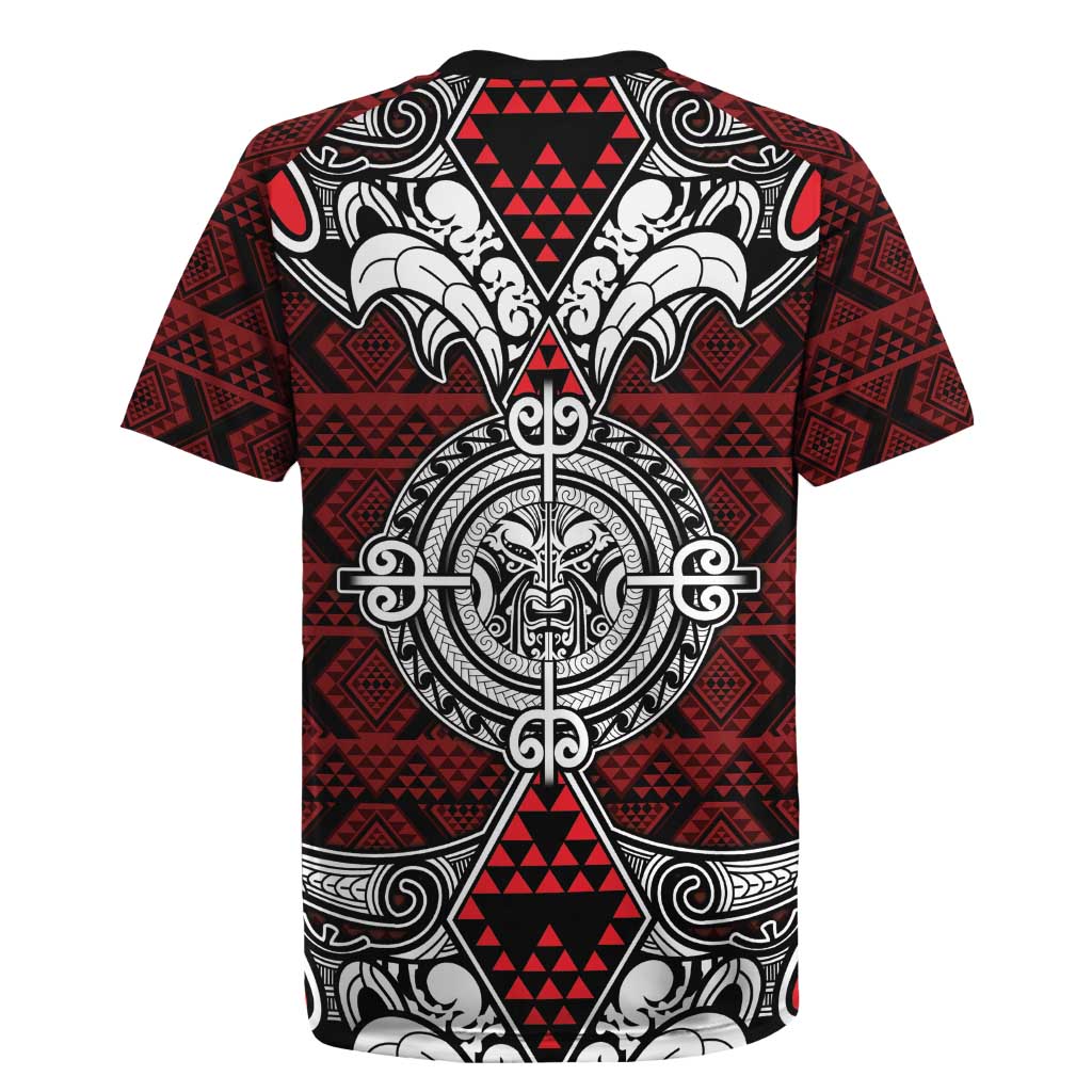 Red Aotearoa Tanilo Motif Rugby Jersey Vintage Maori New Zealand Tribal Art Pattern
