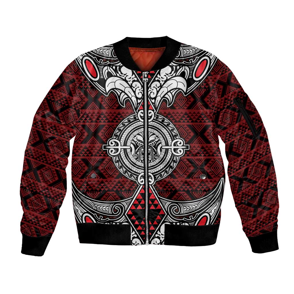 Red Aotearoa Tanilo Motif Sleeve Zip Bomber Jacket Vintage Maori New Zealand Tribal Art Pattern LT9 Unisex Red - Polynesian Pride