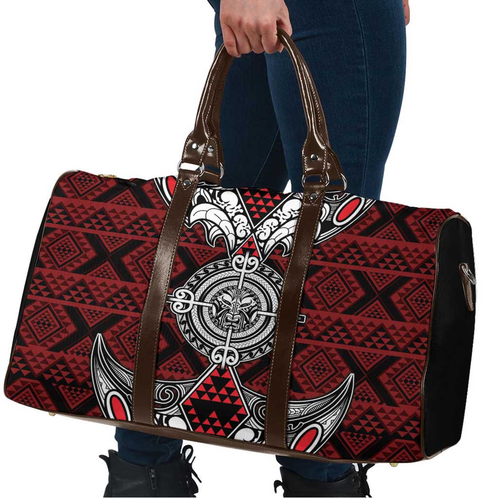 Red Aotearoa Taniko Motif Travel Bag Vintage Maori New Zealand Tribal Art Pattern - Polynesian Pride