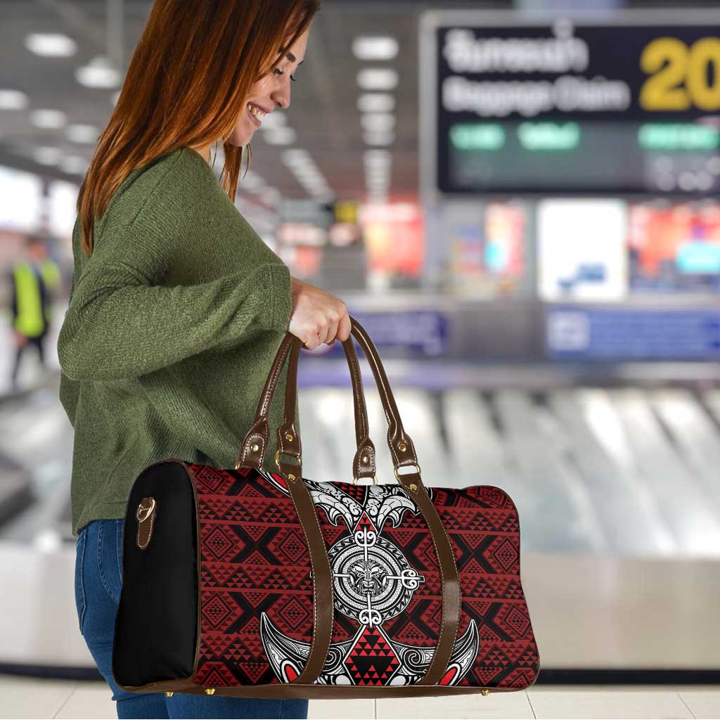 Red Aotearoa Taniko Motif Travel Bag Vintage Maori New Zealand Tribal Art Pattern - Polynesian Pride