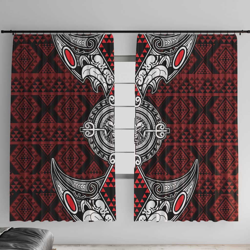 Red Aotearoa Taniko Motif Window Curtain Vintage Maori New Zealand Tribal Art Pattern LT9 With Hooks Red - Polynesian Pride