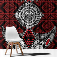 Red Aotearoa Taniko Motif Window Curtain Vintage Maori New Zealand Tribal Art Pattern