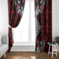 Red Aotearoa Taniko Motif Window Curtain Vintage Maori New Zealand Tribal Art Pattern