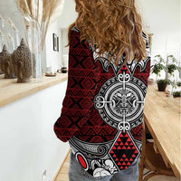 Red Aotearoa Tanilo Motif Women Casual Shirt Vintage Maori New Zealand Tribal Art Pattern