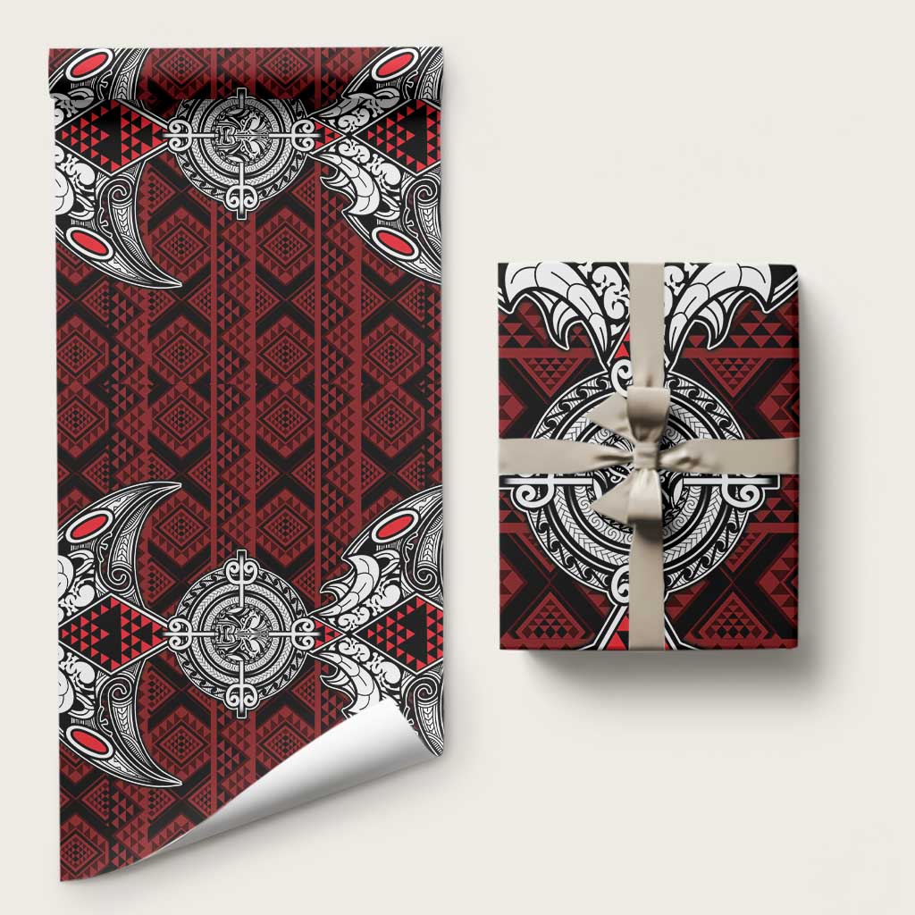 Red Aotearoa Taniko Motif Wrapping Paper Vintage Maori New Zealand Tribal Art Pattern - Polynesian Pride