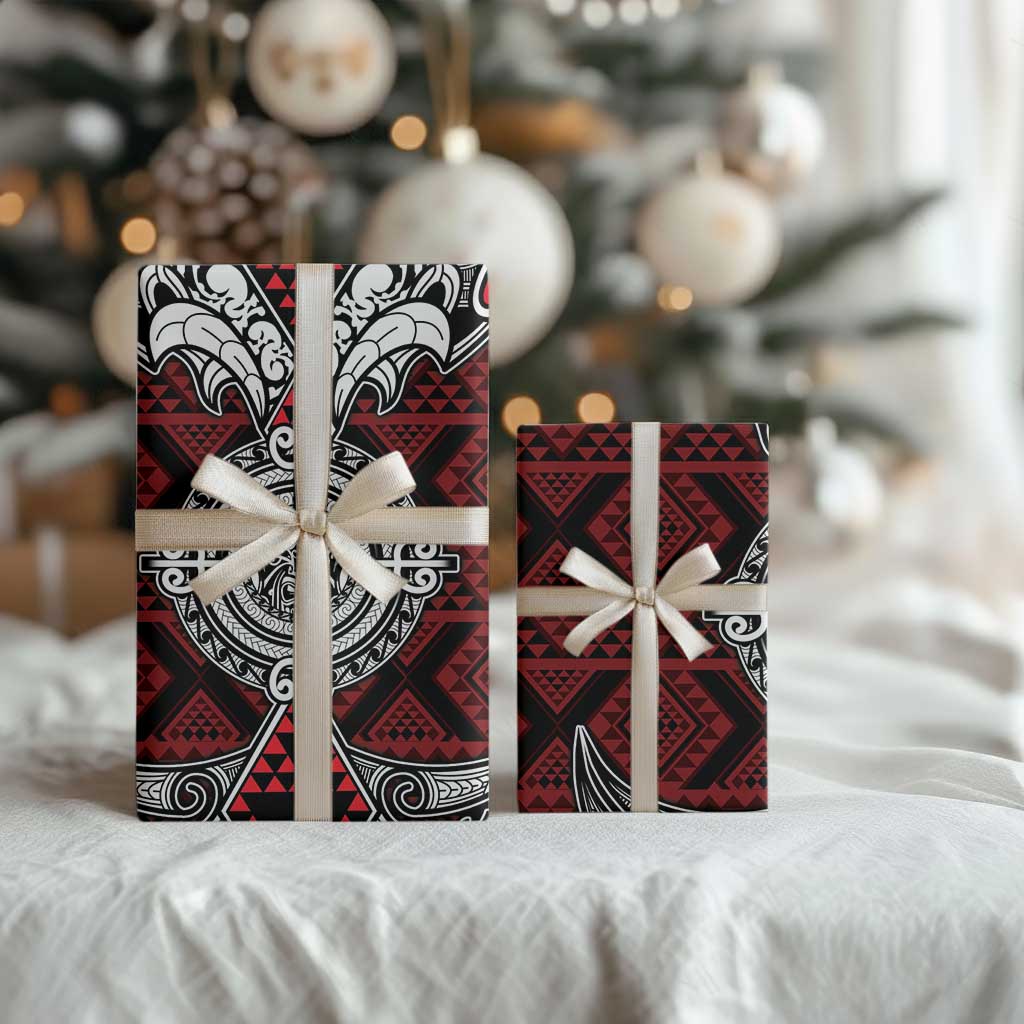 Red Aotearoa Taniko Motif Wrapping Paper Vintage Maori New Zealand Tribal Art Pattern - Polynesian Pride