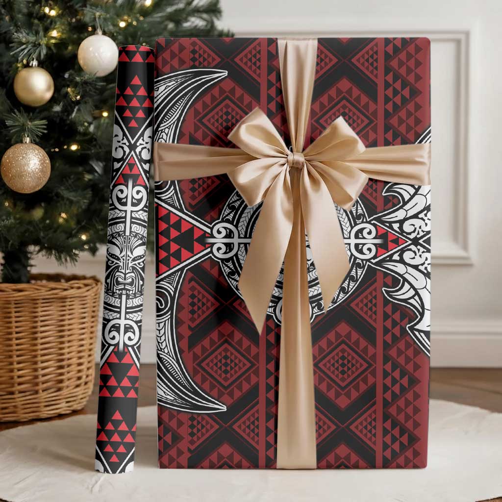 Red Aotearoa Taniko Motif Wrapping Paper Vintage Maori New Zealand Tribal Art Pattern - Polynesian Pride