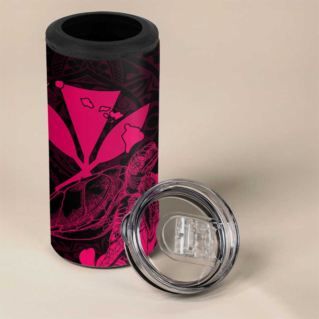 Kakau Polynesian Tribal Hawaiian Turtle 4 in 1 Can Cooler Tumbler with Kanaka Maoli Pink
