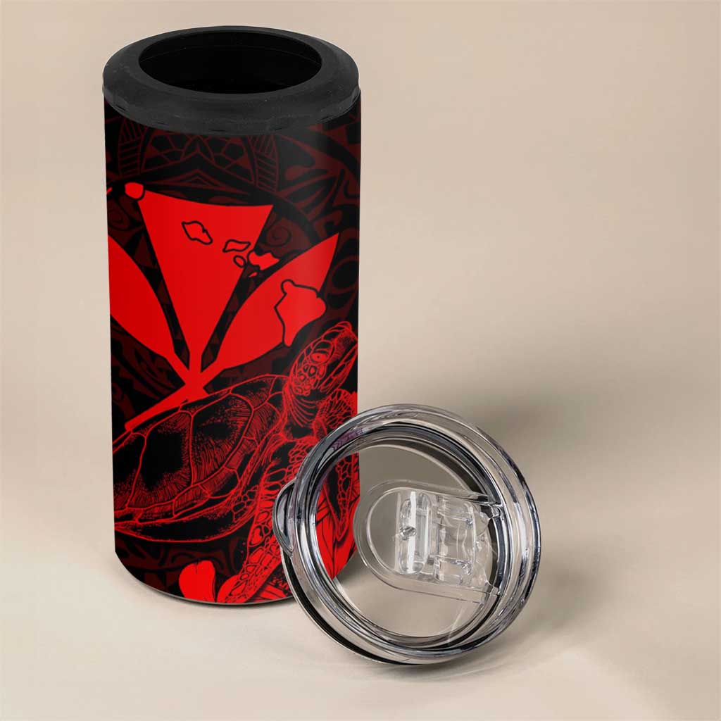 Kakau Polynesian Tribal Hawaiian Turtle 4 in 1 Can Cooler Tumbler with Kanaka Maoli Red