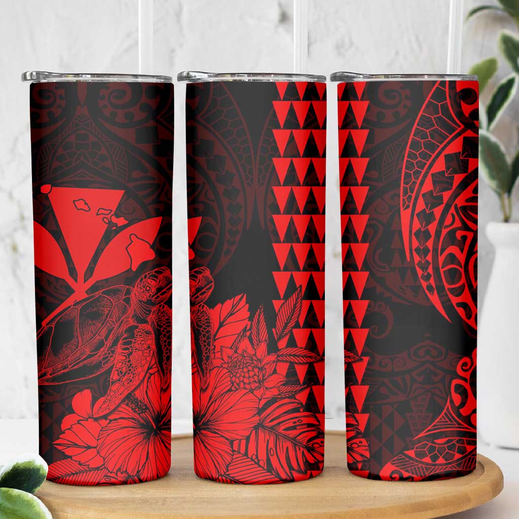 Kakau Polynesian Tribal Hawaiian Turtle Skinny Tumbler with Kanaka Maoli Red