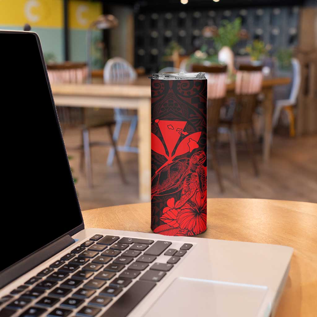Kakau Polynesian Tribal Hawaiian Turtle Skinny Tumbler with Kanaka Maoli Red