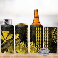 Kakau Polynesian Tribal Hawaiian Turtle 4 in 1 Can Cooler Tumbler with Kanaka Maoli Yellow