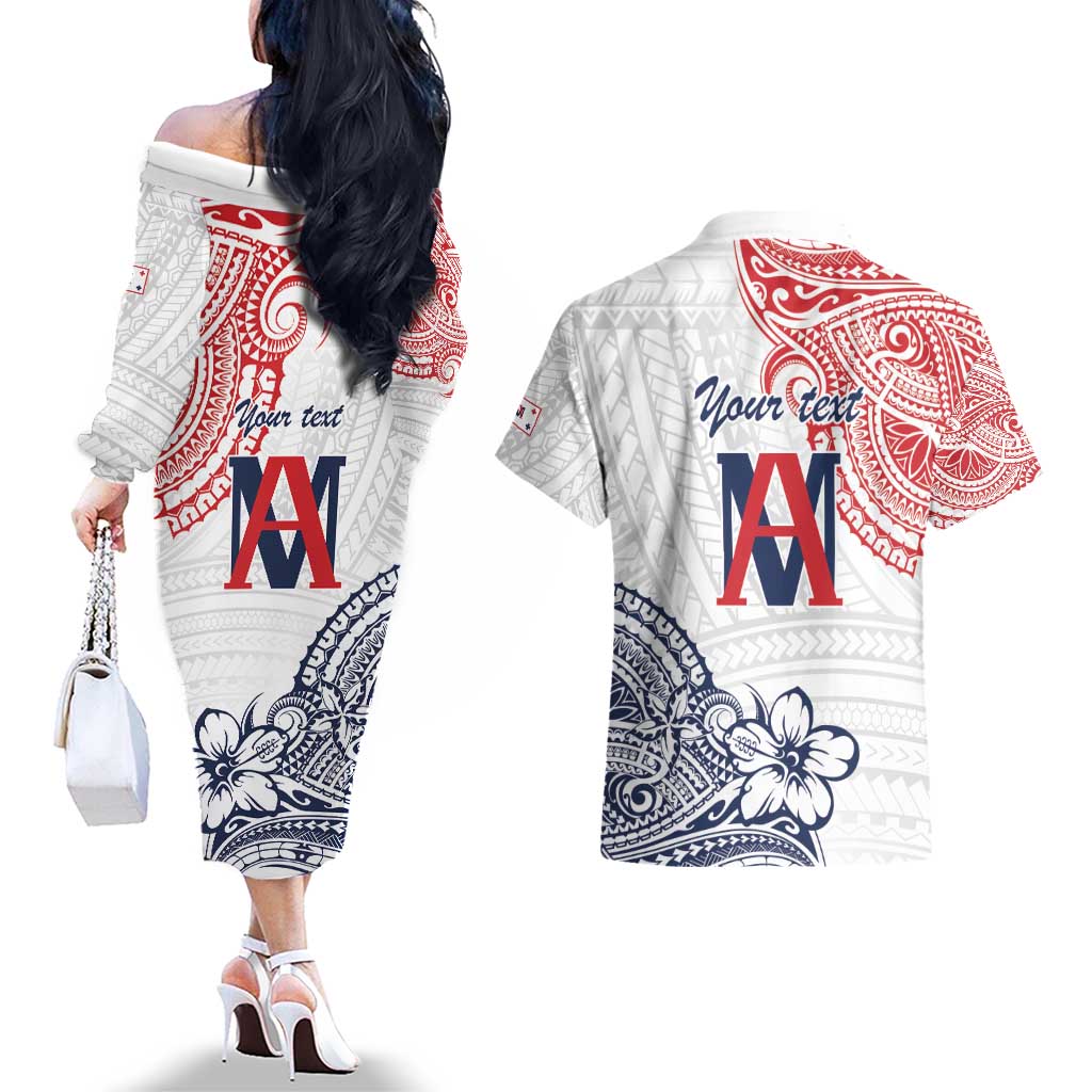Kingdom of Uvea 1842-1860 Personalized Couples Matching Off The Shoulder Long Sleeve Dress and Hawaiian Shirt Wallis and Futuna Polynesian Tribal Pattern