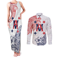 Kingdom of Uvea 1842-1860 Personalized Couples Matching Tank Maxi Dress and Long Sleeve Button Shirt Wallis and Futuna Polynesian Tribal Pattern