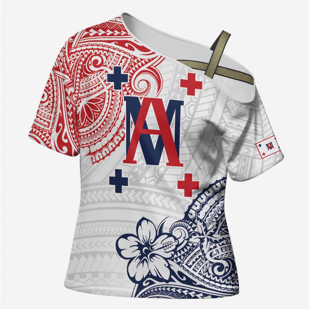 Kingdom of Uvea 1842-1860 Personalized Cross Shoulder Shirt Wallis and Futuna Polynesian Tribal Pattern LT9 Female White - Polynesian Pride