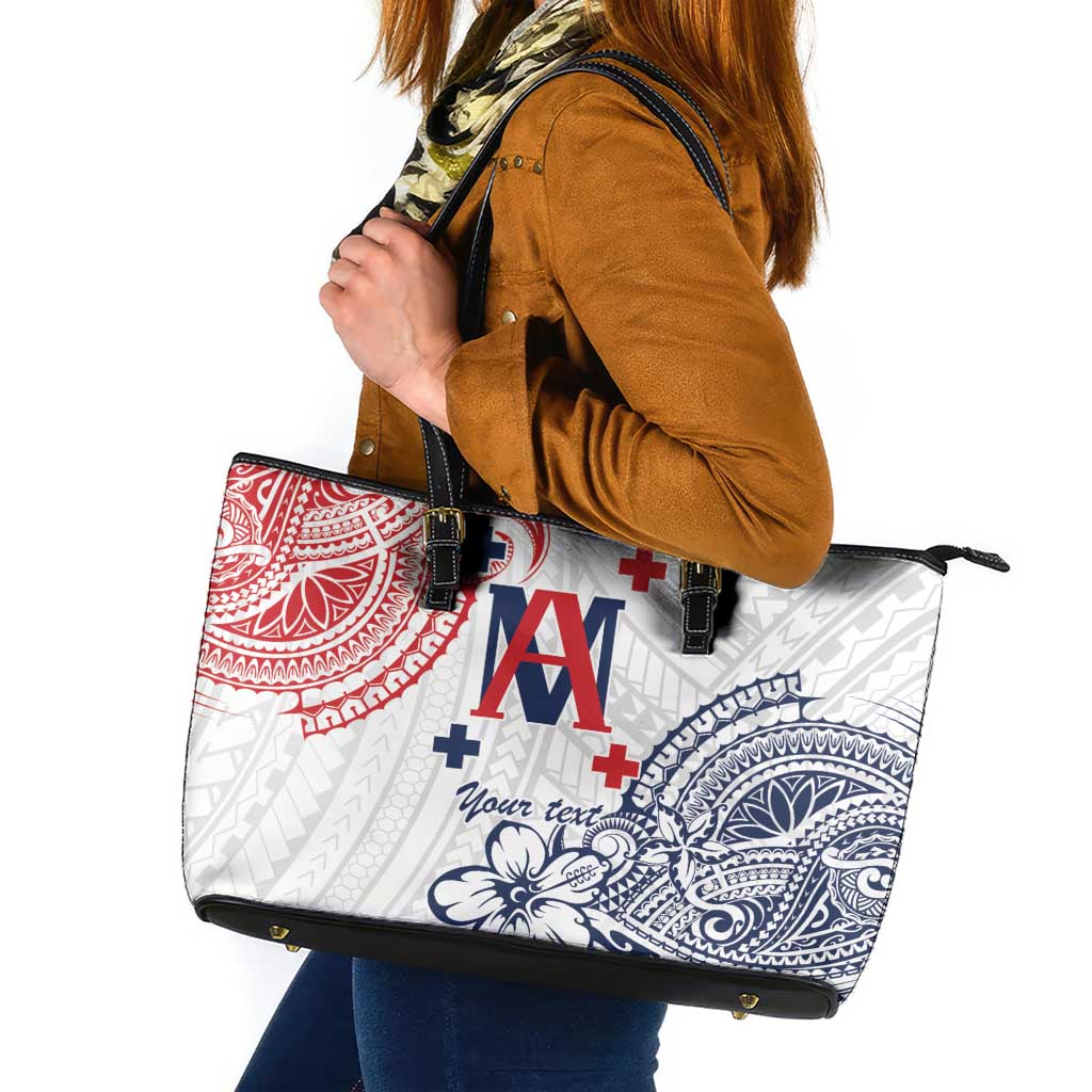 Kingdom of Uvea 1842-1860 Personalized Leather Tote Bag Wallis and Futuna Polynesian Tribal Pattern LT9 White - Polynesian Pride